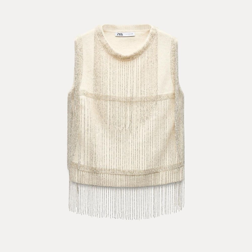 Zara beaded fringe knit sweater vest - Picture 6 of 8